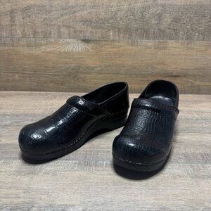 Sanita Black Patent Embossed Leather Clogs Women's Size EU 42